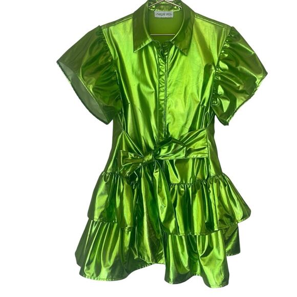 Madeleine Simon Dragonfire Green Metallic Party Dress ( Discontinued Color ) S/M